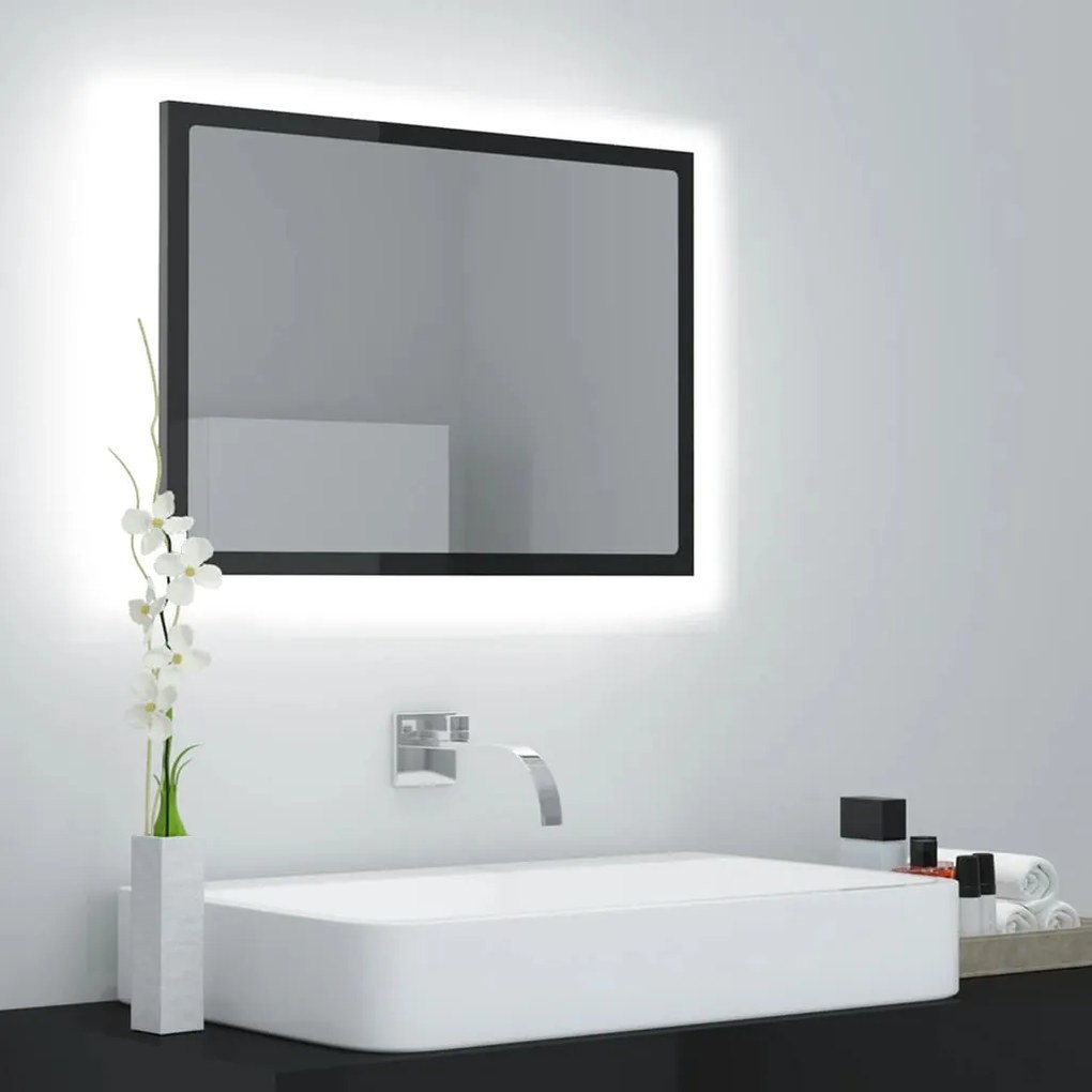 vidaXL LED kúpeľňové zrkadlo lesklé sivé 60x8,5x37 cm spracované drevo