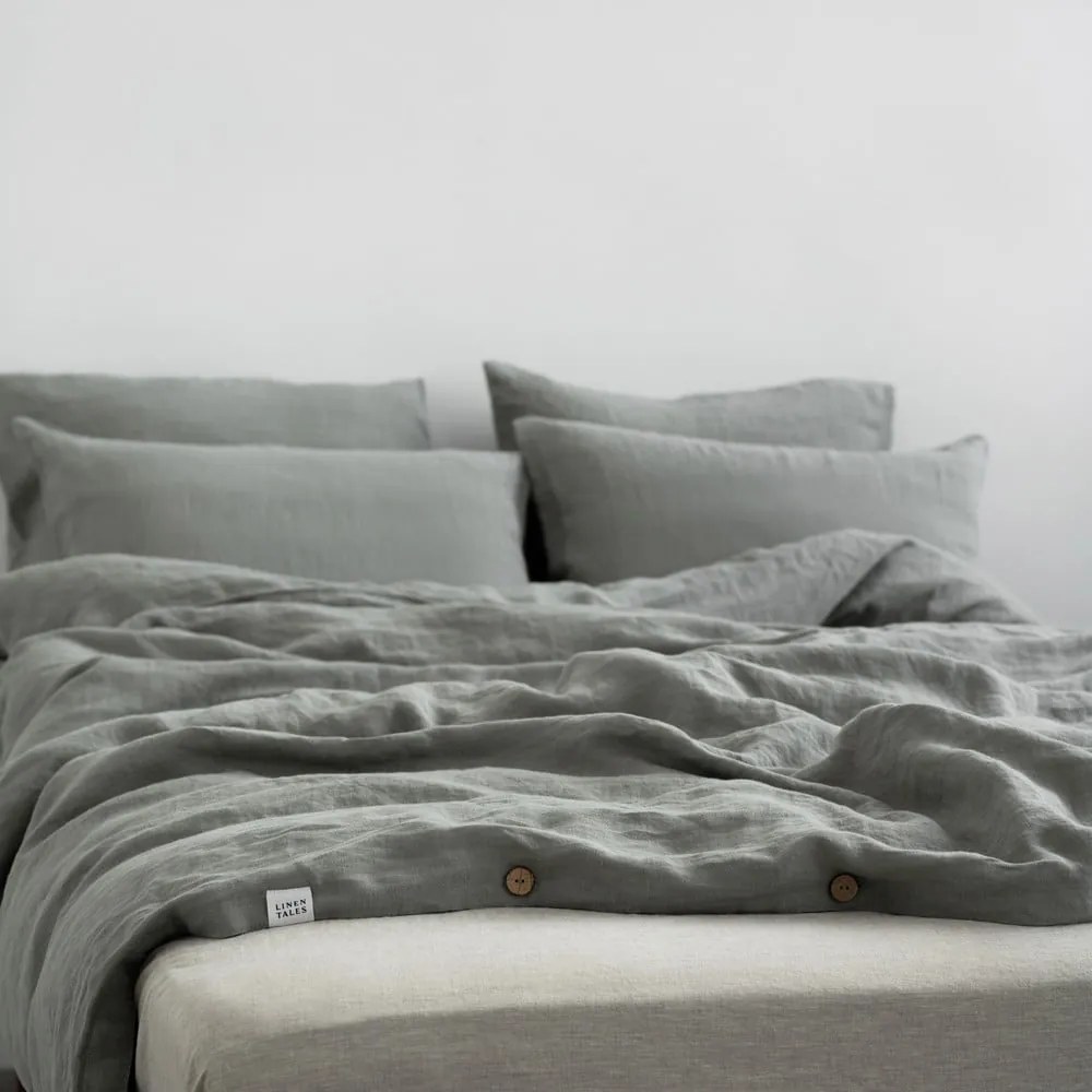 Khaki predĺžené ľanové obliečky na dvojlôžko 200x220 cm – Linen Tales