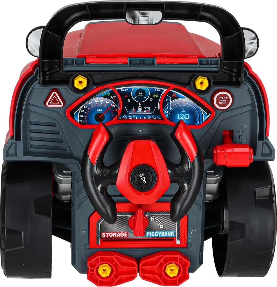 KIK Interaktívne autíčko mechanik s modelom motora na demontáž a odrážadlo, červené