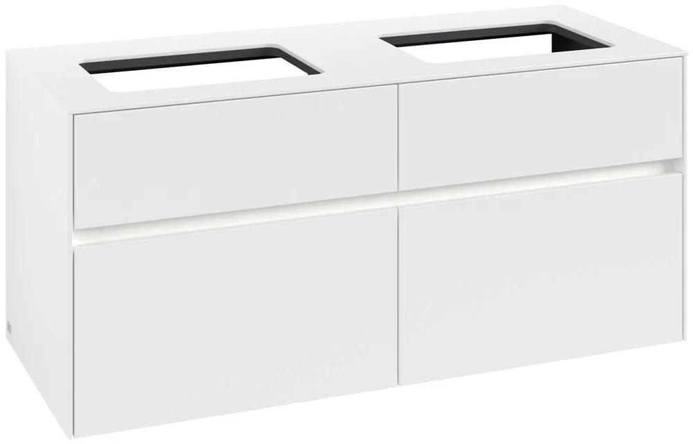 VILLEROY &amp; BOCH Collaro závesná skrinka pod dve umývadlá na dosku, 4 zásuvky, s LED osvetlením, 1200 x 500 x 548 mm, White Matt, C115B0MS