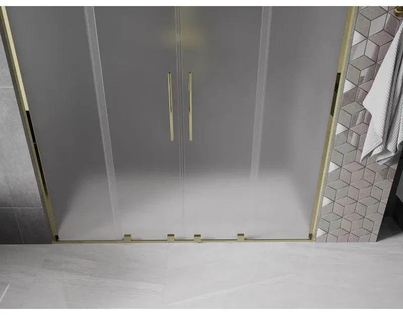 Mexen Velar L Duo, posuvné sprchové dvere do otvoru 180 cm, 8mm sklo námraza, zlatá lesklá, 871-180-003-32-50