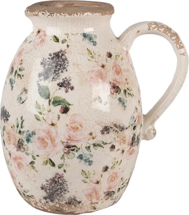 Béžový keramický dekoratívny džbán s ružami Rosina L - 20*16*22 cm