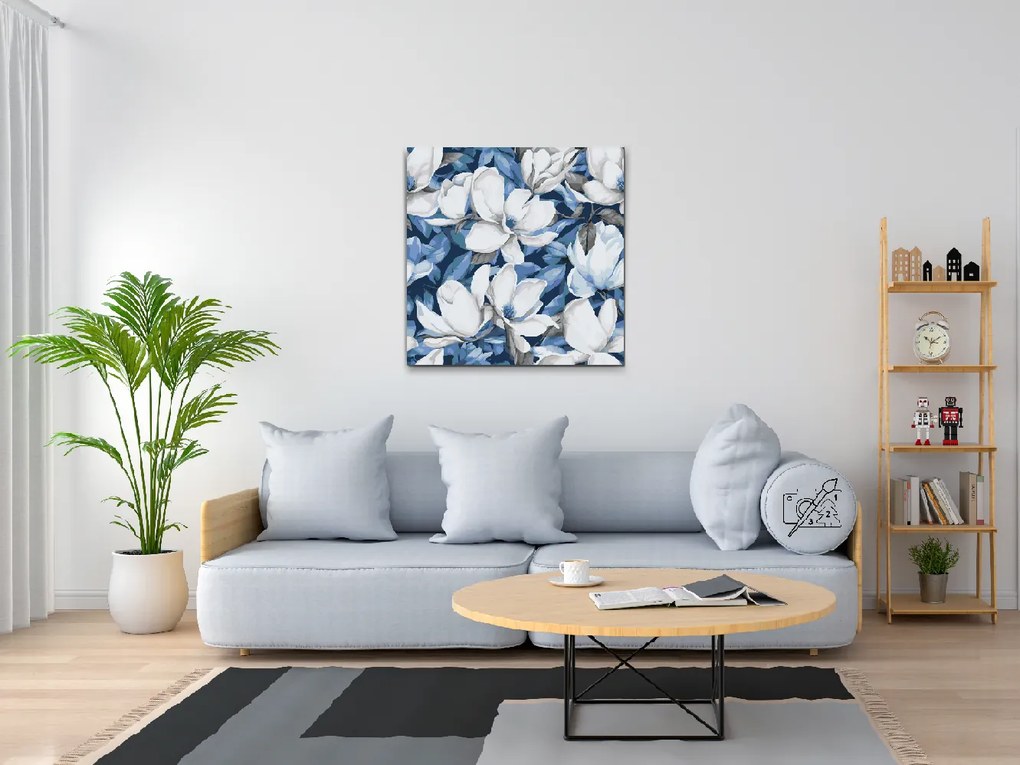 Gario Maľovanie podľa čísel Kvetinové pozadie Magnólie Rozmery: 50 x 50 cm, Rámovanie: S vnútorným rámom