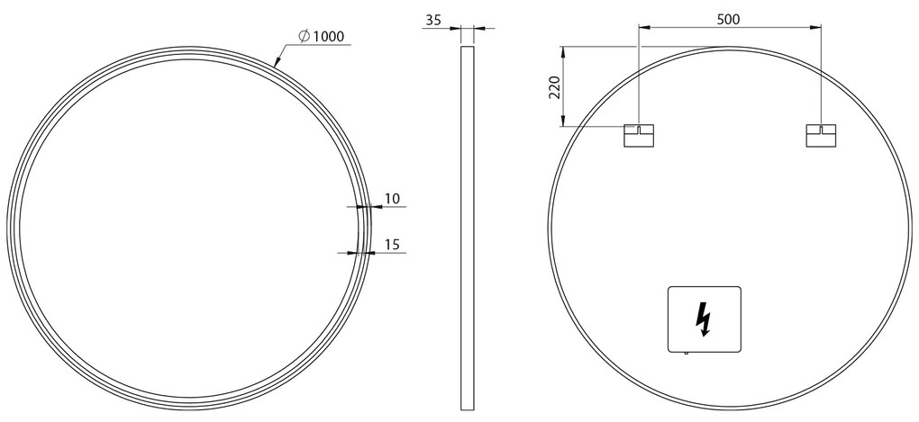 Sapho Sapho, KADRIS guľaté zrkadlo s LED osvetlením, ø 100cm, čierna mat, KD100