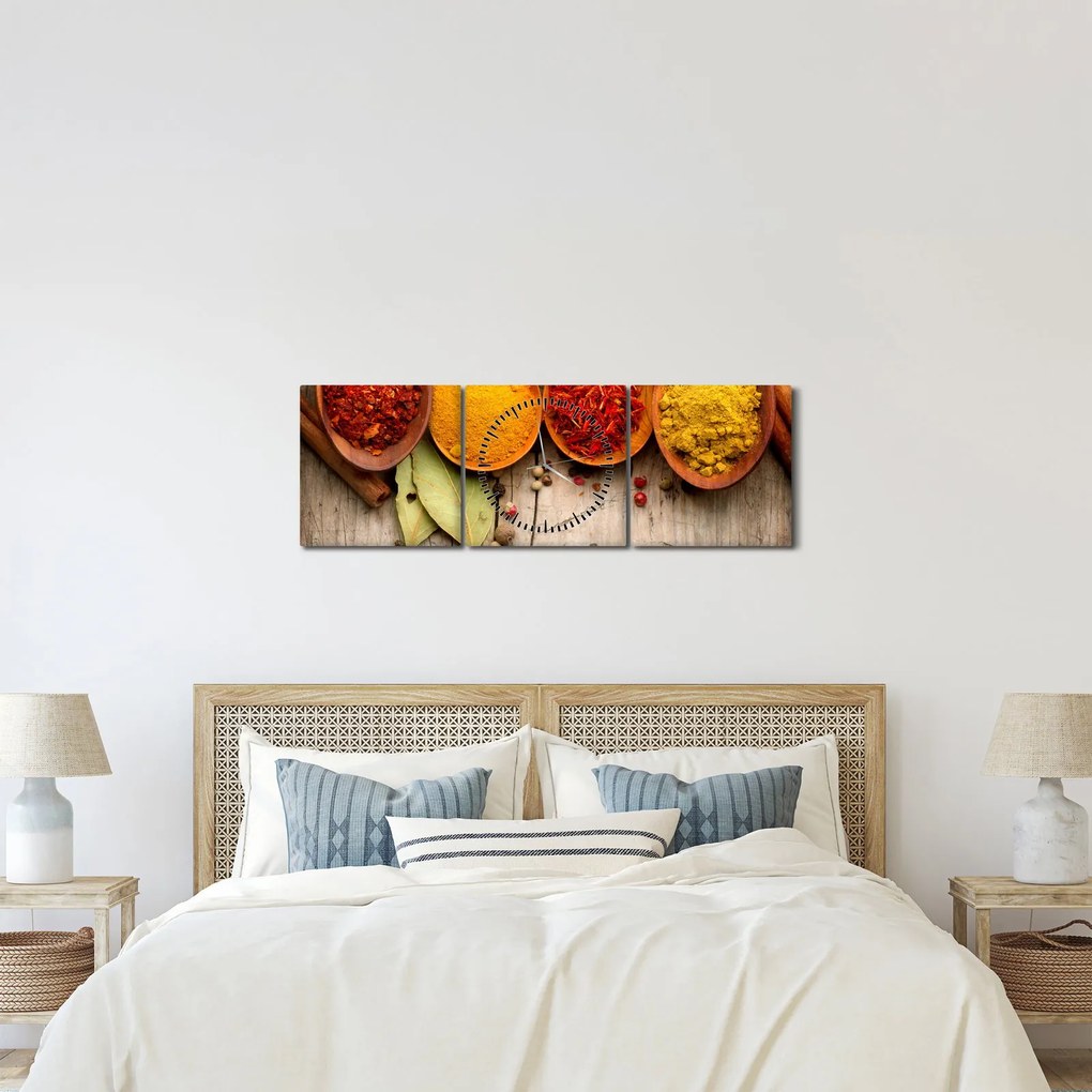 Obraz - Korenie na dreve (s hodinami) (90x30 cm)