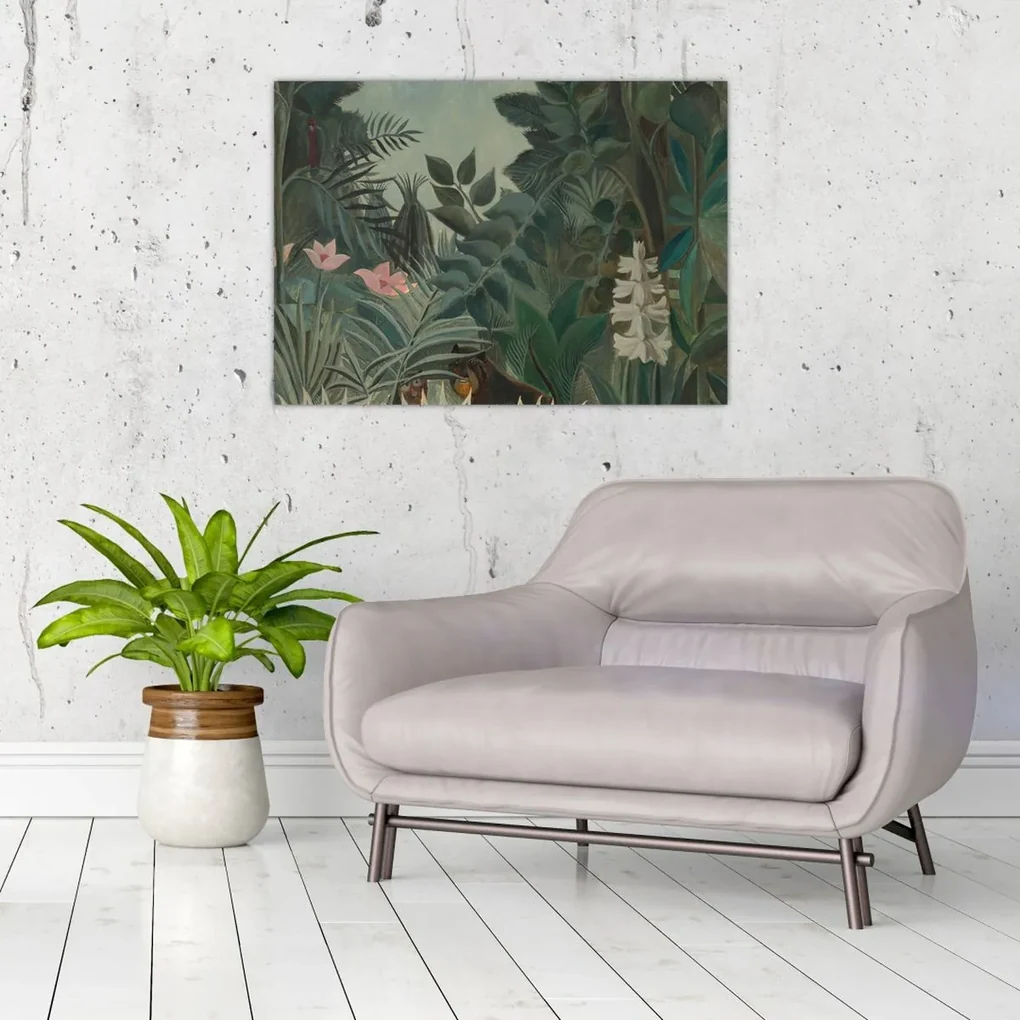 Sklenený obraz - Henri Rousseau, The Equatorial Jungle, reprodukcia (70x50 cm)