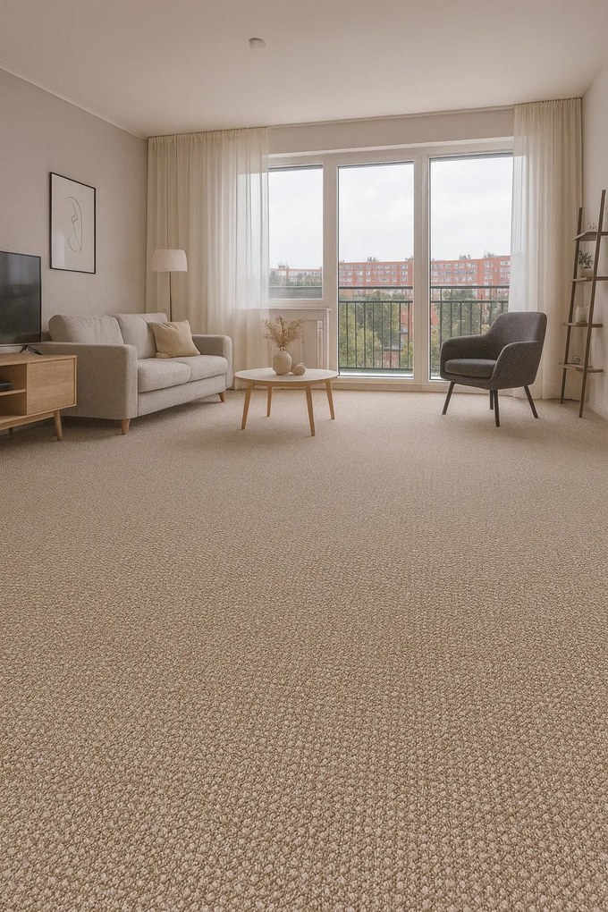 Spoltex, Metrážny koberec Texas 13 béžový, na mieru, šíře 4m, béžová, filc, chodba / predsieň