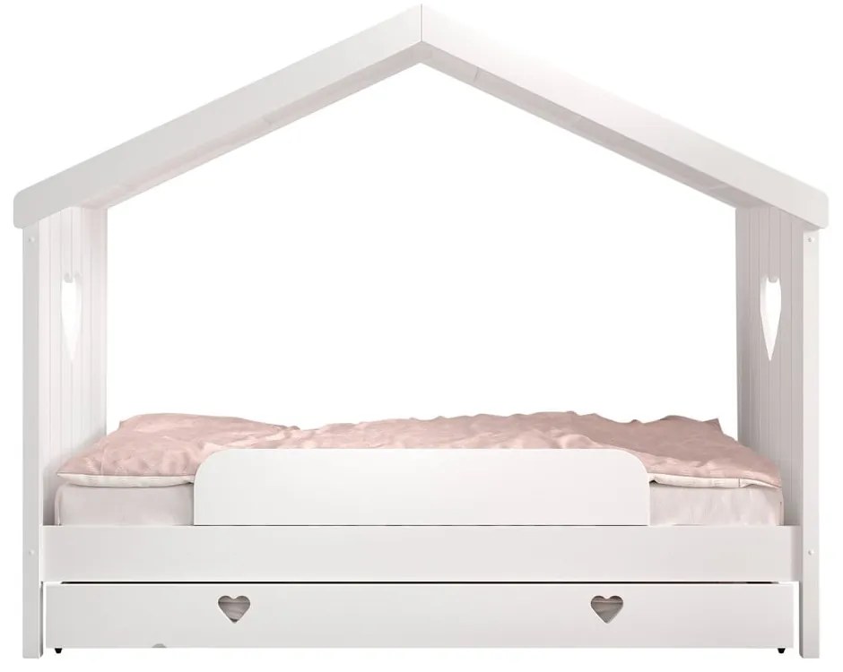 Biela domčeková detská posteľ z borovicového dreva s výsuvným lôžkom a úložným priestorom 90x200 cm AMORI – Vipack