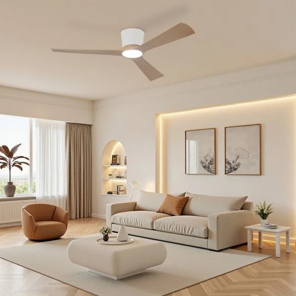 ZEVENTI - LED stropný ventilátor AUREX LED/24W/230V Wi-Fi Tuya biela/dub + diaľkový ovládač