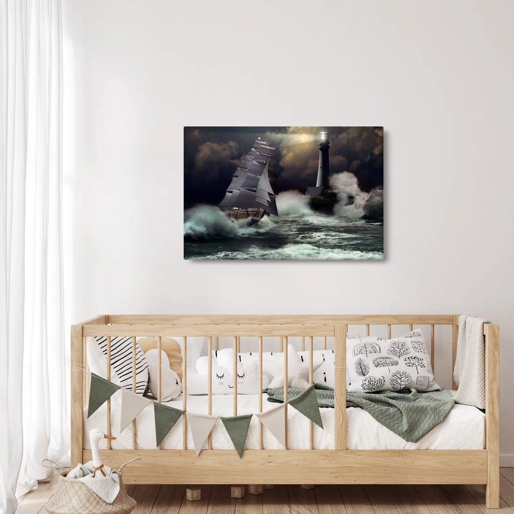 Obraz - Loď plávajúca cez búrlivé vlny (90x60 cm)