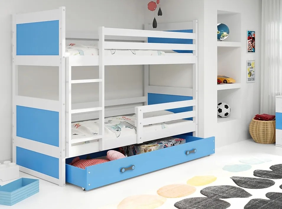 Interbeds Rico poschodová posteľ 200cm x 90cm borovicové drevo bielo-modrá