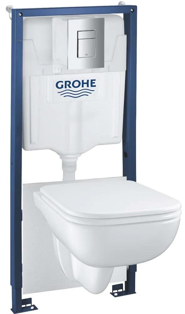 GROHE Solido 6v1 - prvok pre závesné WC, stavebná výška 113 cm + nástenná prípojka + závesné WC Rimless a Softclose sedátko Start Edge + ovládacie tlačidlo Even (chróm) + súprava na tlmenie hluku, 39817000
