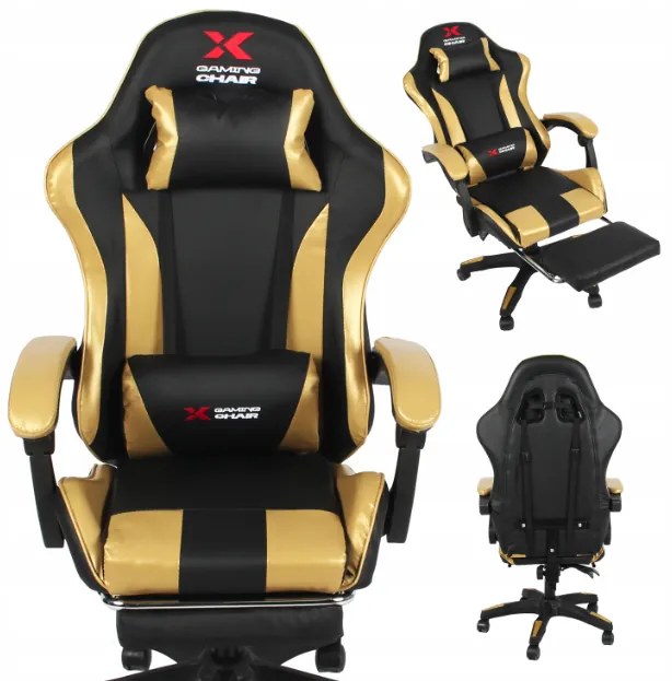 Herné kreslo Xgaming s podnožkou - čierno-zlaté