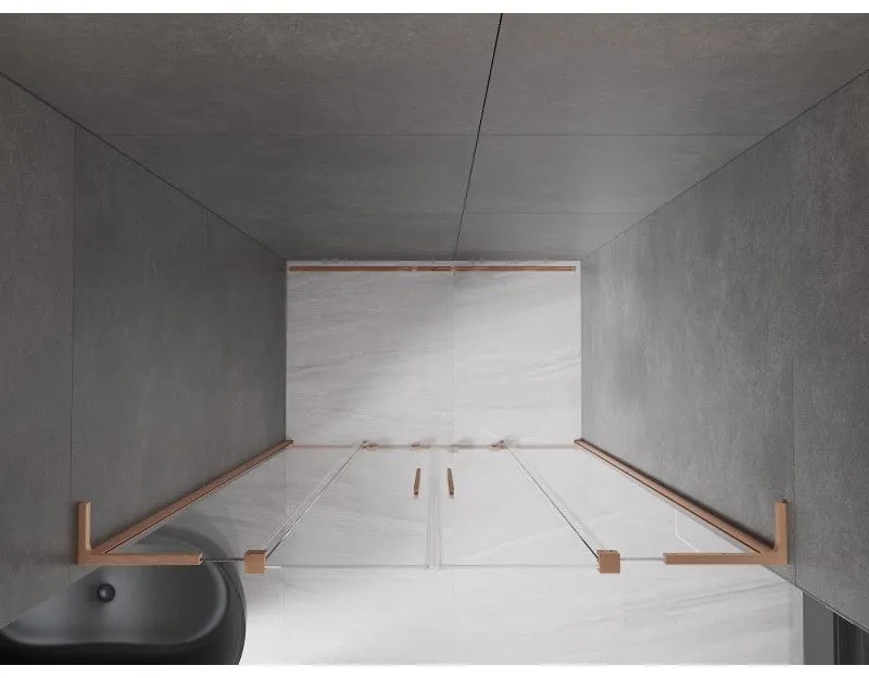 Mexen Velar L Duo, posuvné sprchové dvere do otvoru 150 cm, 8mm číre sklo, medená matná, 871-150-003-02-65