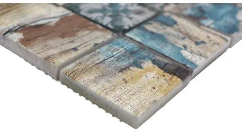 Sklenená mozaika XCM Wood 800 štvorcová Crystal mix beige/petrol 29,8x29,8 cm