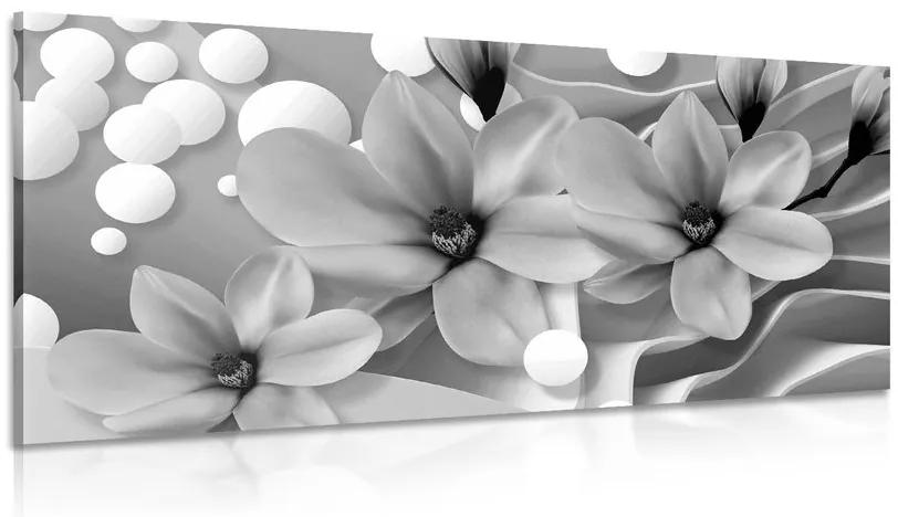 Obraz čiernobiela magnólia na abstraktnom pozadí Varianta: 120x60