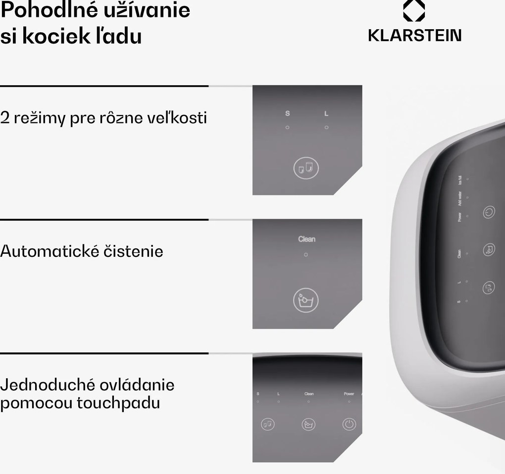 Klarstein SparkIce výrobník ľadu | 2 režimy | 1,5 l studenej vody | automatické čistenie | 15 kg/24 h