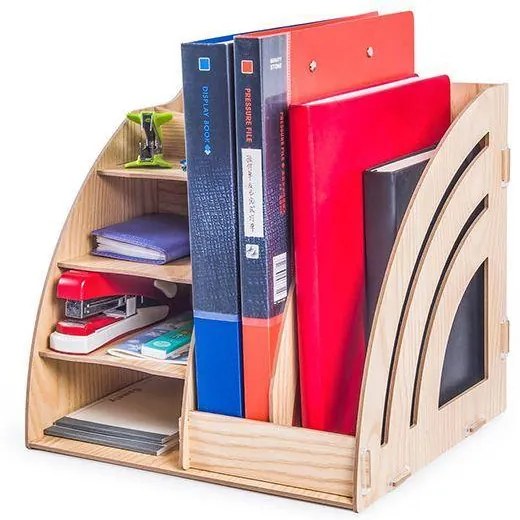 Drevený kancelársky organizér na dokumenty so 7 priehradkami svetlé drevo DIY D9113