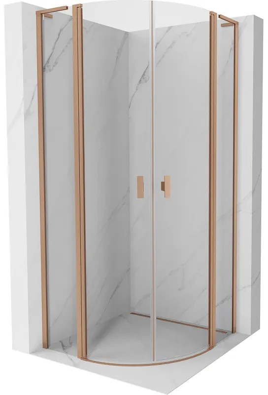 Mexen Mist L, štvrťkruhový sprchový kút s 2-krídlovými dverami, 90 x 90 cm, 8mm číre sklo, medený profil, 8A32L-090-090-65-00