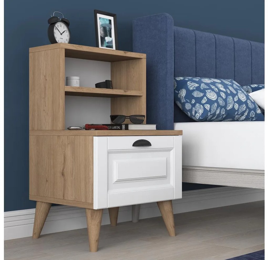 Nočný stolík RANI 45x74,4 cm biela/hnedá