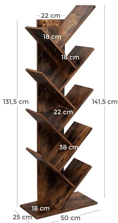 VASAGLE Knižnica v tvare stromu s 8 priehradkami LBC11BX