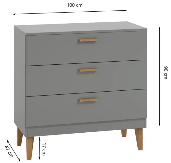 Detská komoda Kubi 100 cm šedá