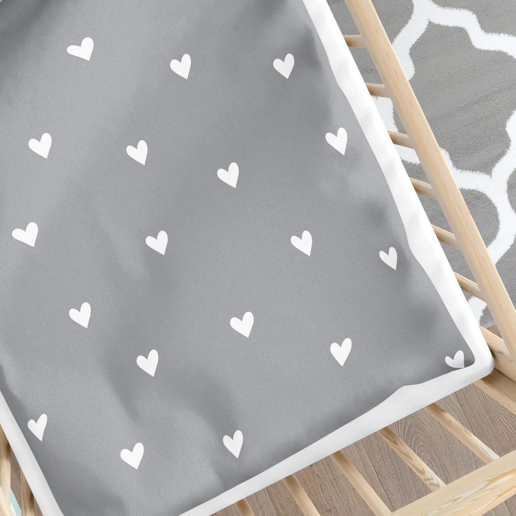Goldea detské bavlnené obliečky do postieľky - srdiečka na sivom 100 x 135 a 40 x 60 cm