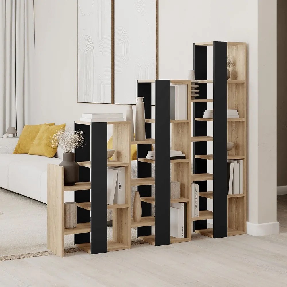 Regál v dekore duba v čierno-prírodnej farbe 158x151 cm Anissa – Marckeric