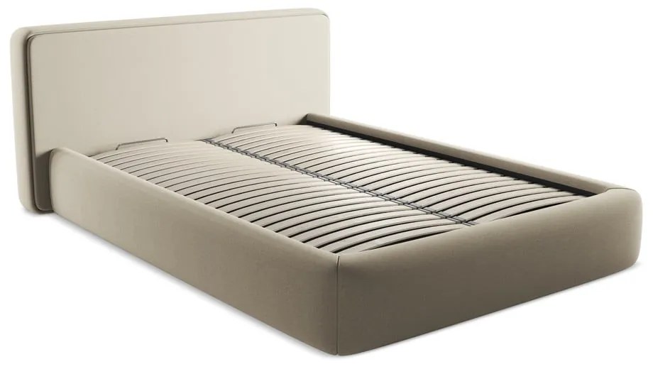 Béžová čalúnená dvojlôžková posteľ s úložným priestorom s roštom 140x200 cm Kiana – Makamii