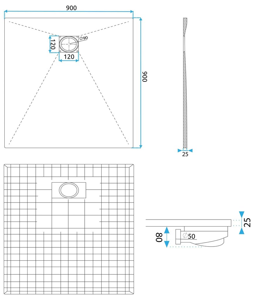 Rea Magnum Carrara, SMC sprchová vanička 90x90, biela-kamenný vzor, REA-K7005
