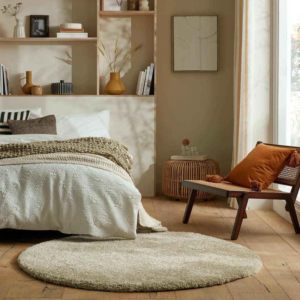 Kusový koberec Shaggy Teddy Natural kruh, 133x133 (priemer) kruh, béžová, detská izba, Flair Rugs