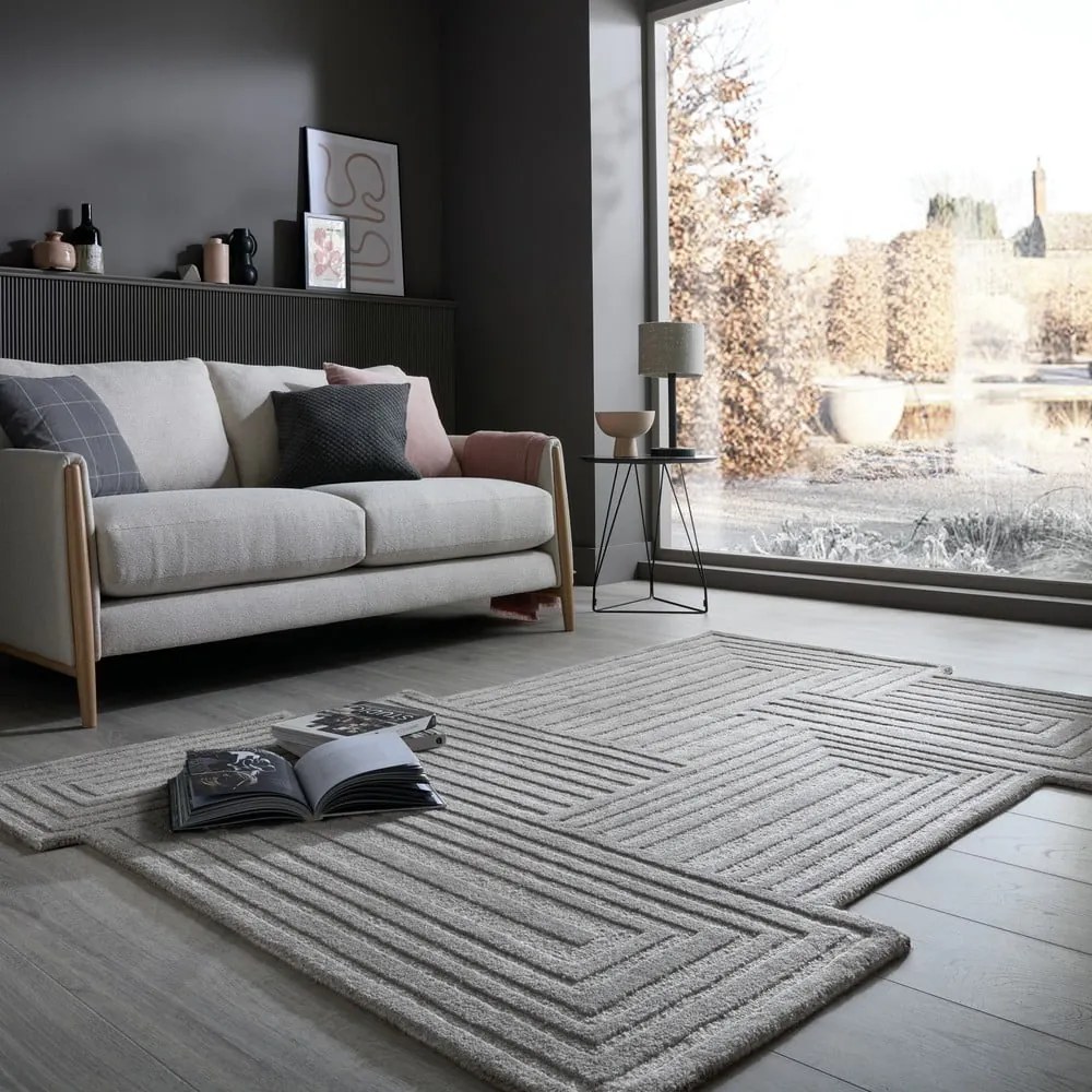 Sivý ručne tkaný vlnený koberec 200x290 cm Zen Rectangles – Flair Rugs
