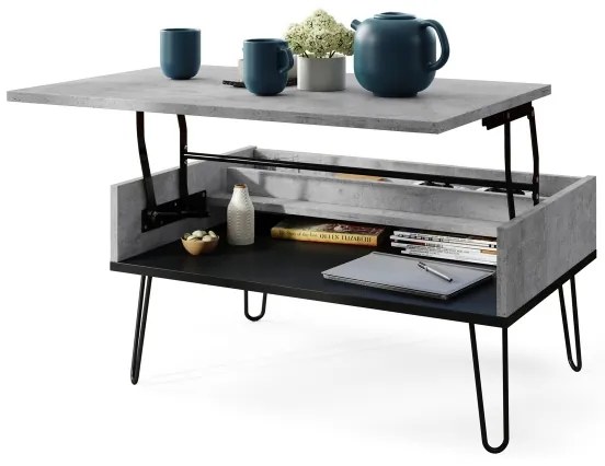 Konferenčný stôl HALIJA so zdvíhacou doskou a policou, betónovo sivý/čierny