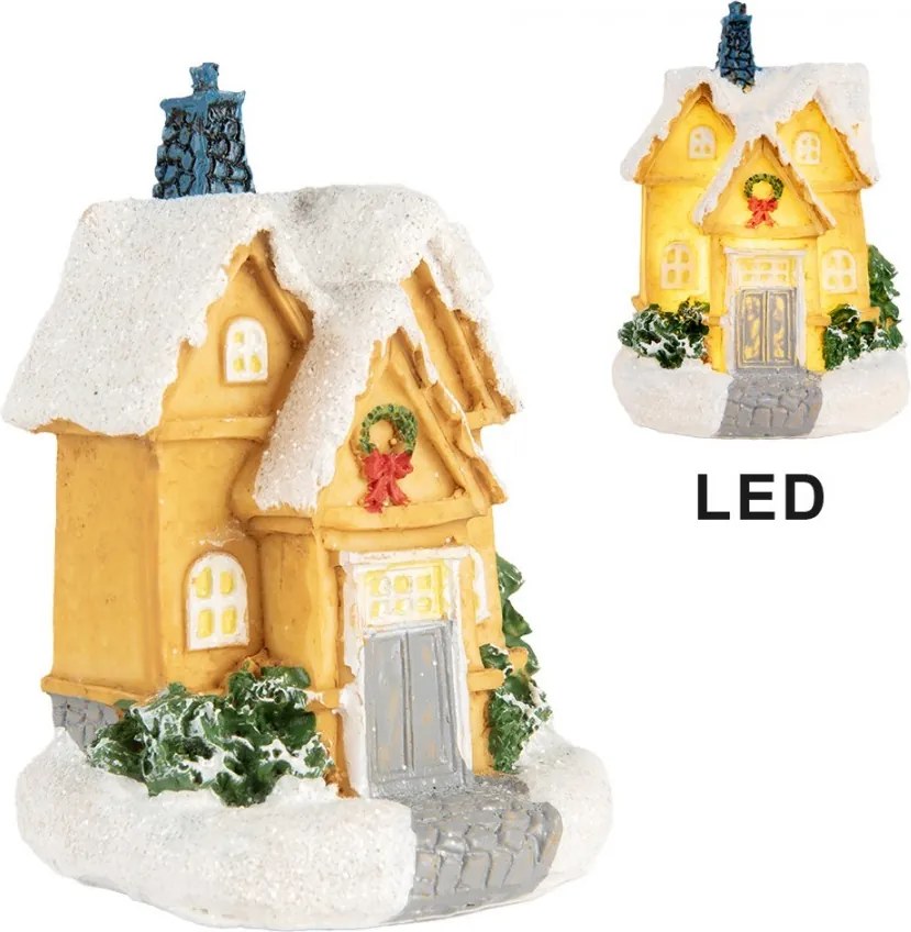 Dekorácia malinký svietiaci žltý domček Manon LED - 6*5*9 cm