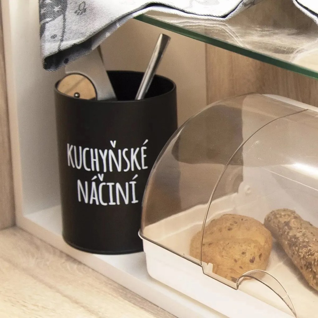 Dóza, plechová, čierna, bez veka, KUCHYNSKÉ NÁČINIE