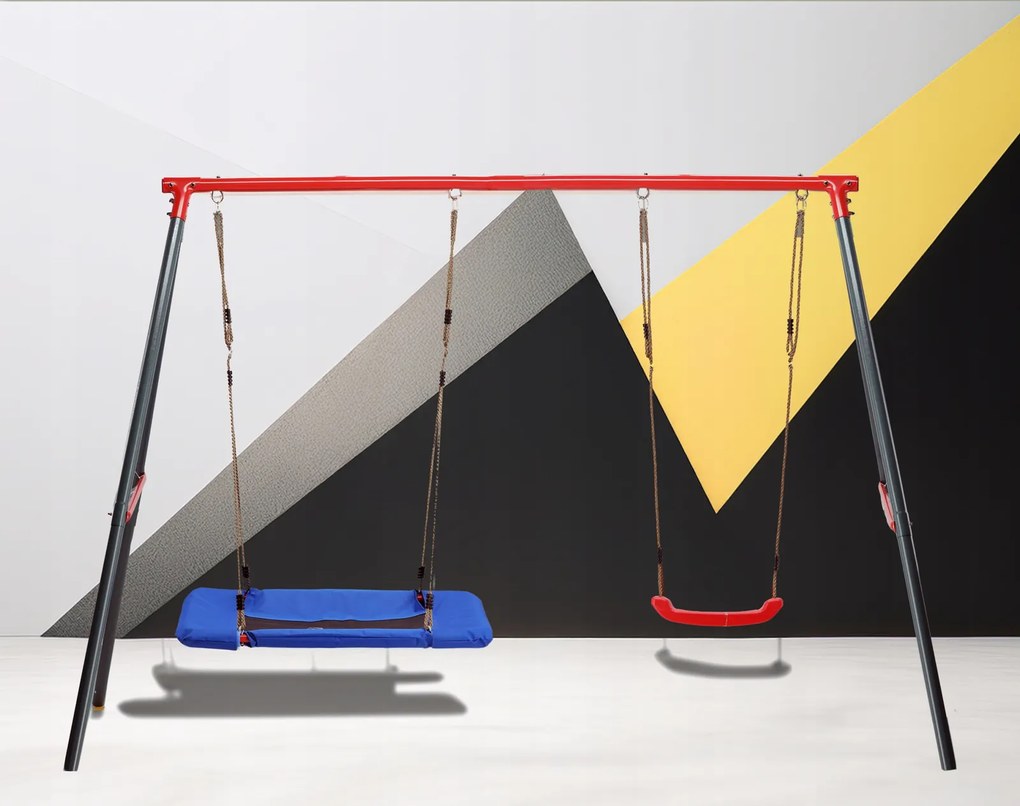 GARDEN LINE Dvojitá záhradná hojdačka (kovový rám + hojdačka + bocianie hniezdo) 290 × 180 × 200 cm | KRE1111