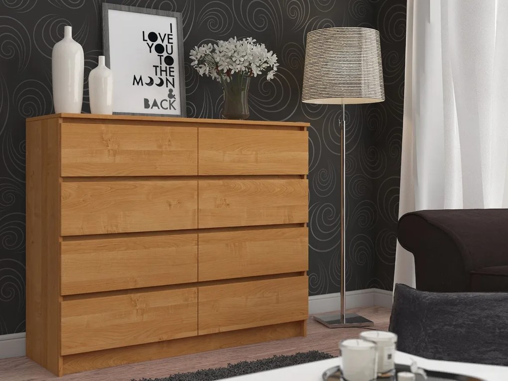 Komoda Kuba 120 cm 8 zásuviek jelša