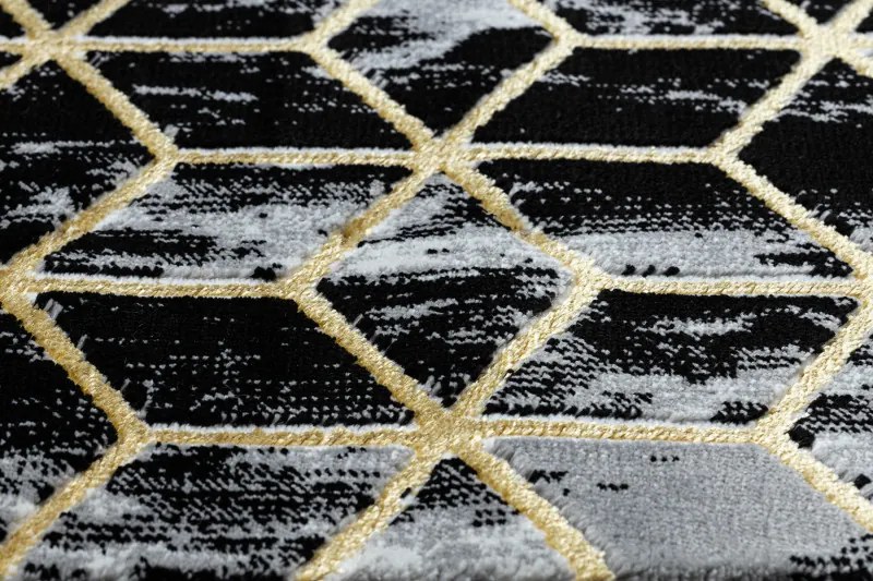 Dywany Łuszczów, Koberec behúň Gloss 409A 82 3D cubes black/gold/grey, 70x200, čierna, obývacia izba
