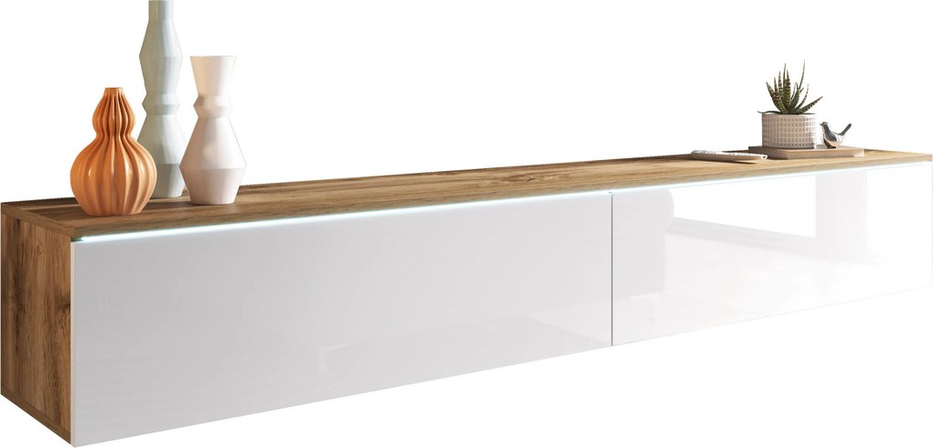 XXXLutz NÍZKA KOMODA, dub wotan, biela s vysokým leskom, 180/30/33 cm P & B - Online Only drobný nábytok - 002778000503