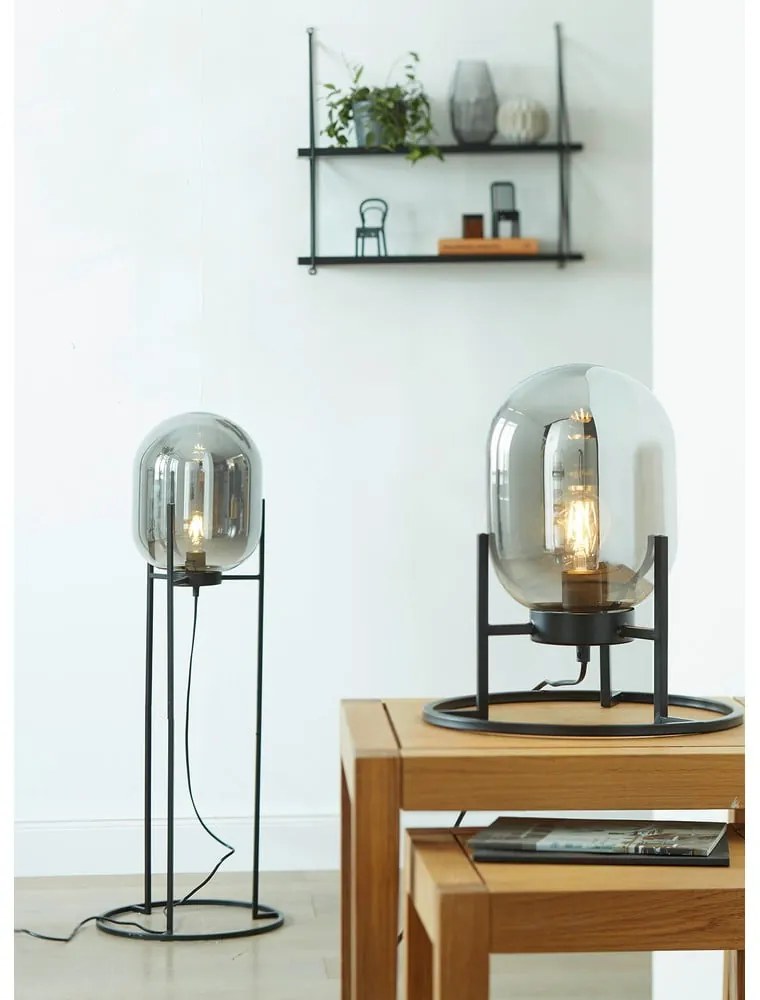 Čierna stolová lampa so skleneným tienidlom (výška 34 cm) Regi – Fischer & Honsel