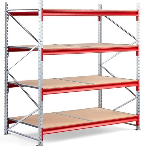 Skladový regál TOUGH, základná sekcia, 2000x1900x1000 mm, 4 drevené police