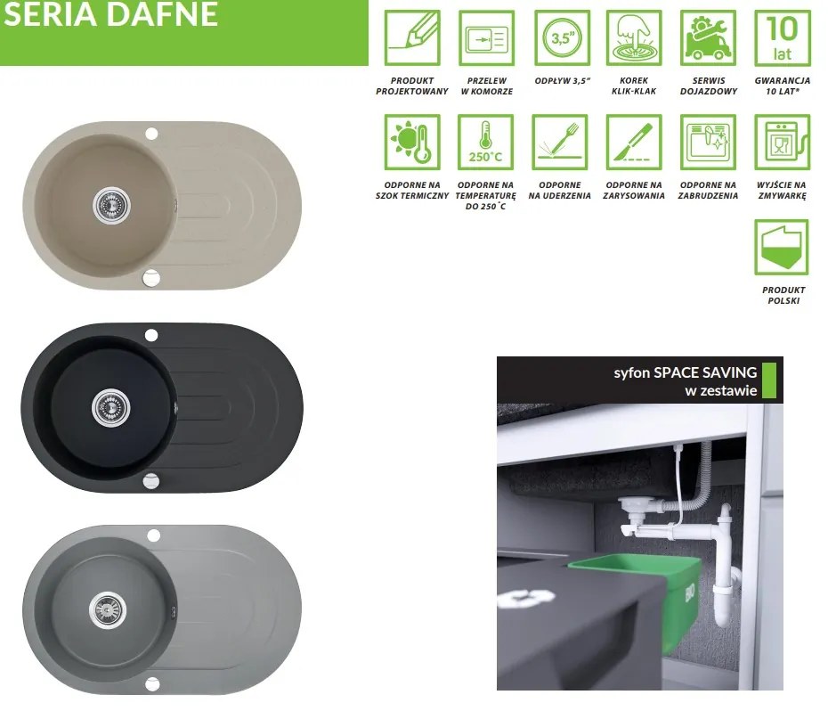 Laveo Dafne, 1-komorový granitový drez 780x470x204 mm, béžová, LAV-SBD_481T