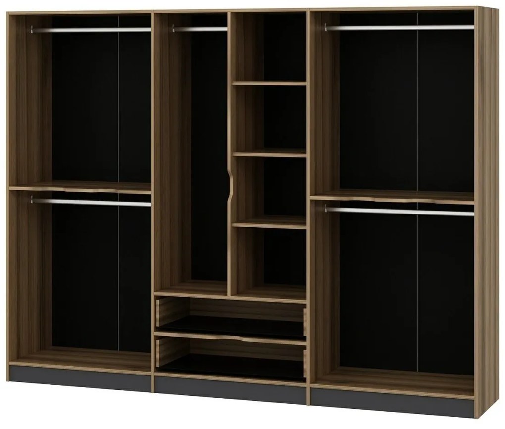 Šatníková skriňa Elina 270 cm grafit/orech