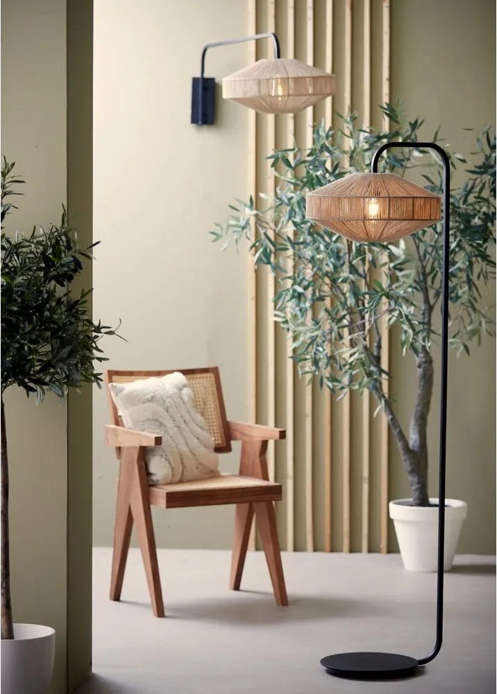 Stojacia lampa s textilným tienidlom v matnej čierno-prírodnej farbe (výška 164 cm) Lyra – Light &amp; Living