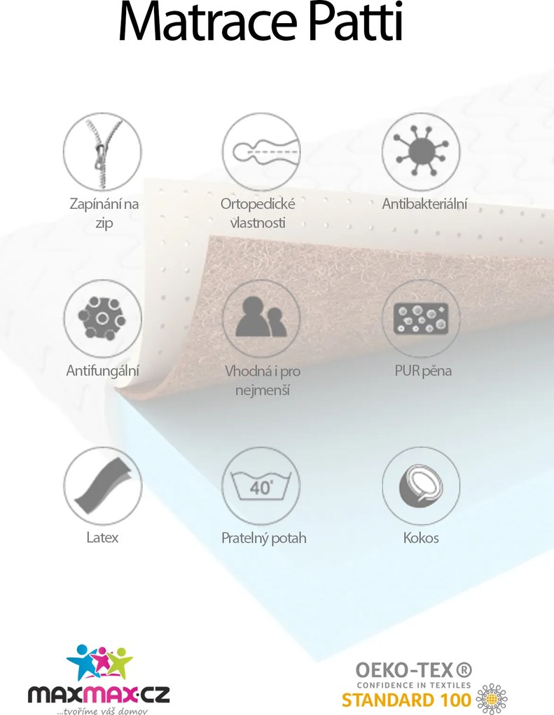 Detský matrac LUX COMFORT PATTI 180x80x12 cm - pena/kokos/latex