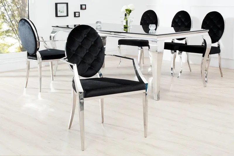 Dizajnová stolička Modern Barock s opierkami zamat čierna