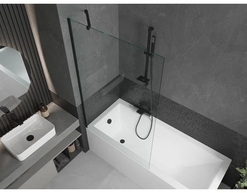 Mexen Next, vaňová zástena 1-krídlová 100 x 150 cm, fixné krídlo, 6 mm číre sklo, čierny profil, 895-100-000-00-00-70