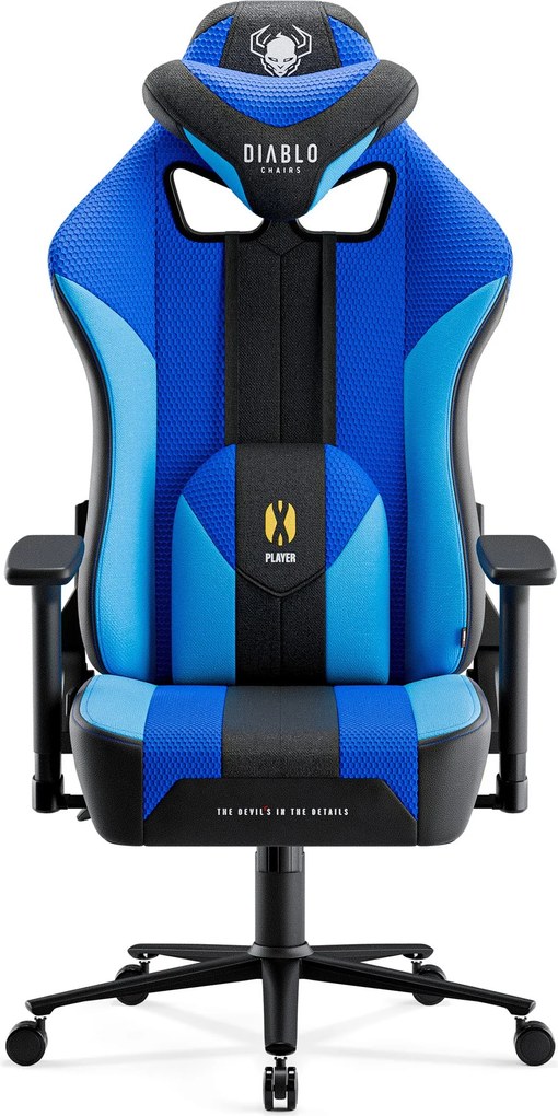 Herné kreslo s látkovým poťahom, veľkosť Normal Size, modrý-čierny: Diablo X-Player 2.0 Frost Black