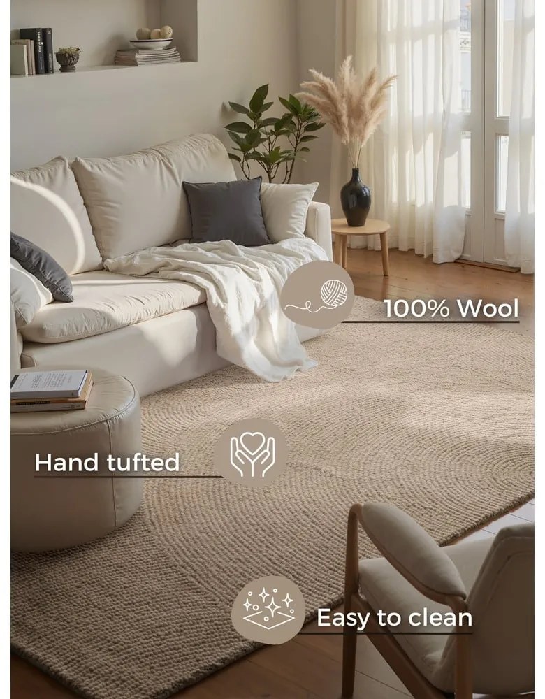 Béžový ručne tkaný vlnený koberec 120x180 cm Eleni Light Beige – Hanse Home