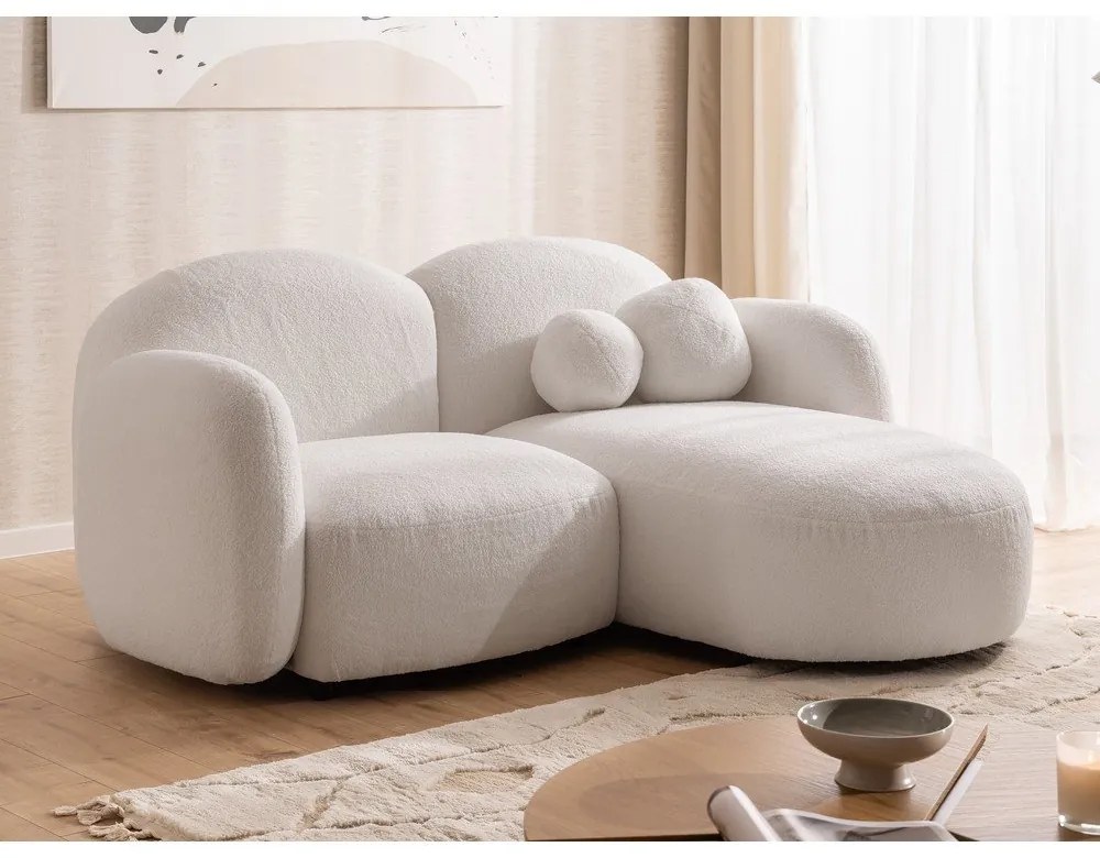 Krémovobiela rohová pohovka z textílie buklé (pravý roh/s leňoškou) Orbit – Ropez